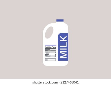 A gallon bottle of milk with a nutritional facts label on its side, lactose-free milk