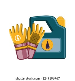 gallon of gasoline with gloves