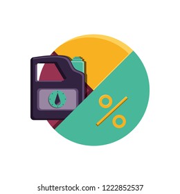 gallon of gasoline with statistics pie