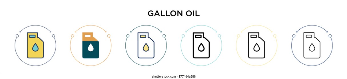 Gallon oil icon in filled, thin line, outline and stroke style. Vector illustration of two colored and black gallon oil vector icons designs can be used for mobile, ui, web