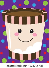 Gallon Or Pint Ice Cream Carton Chocolate Vanilla With Polka Dots Colorful Background Grocery Frozen Dessert Emoji Happy Smiley Face