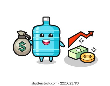 gallon water bottle illustration cartoon holding money sack , cute design