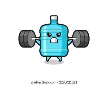 gallon water bottle mascot cartoon with a barbell , cute design