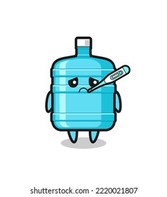 gallon water bottle mascot character with fever condition , cute design
