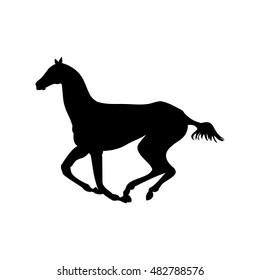 Gallop horse black silhouette on white background, vector illustration