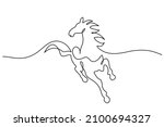 Galloping horse. Continuous one line drawing. Horse logo. Black and white vector illustration. Concept for logo, card, banner, poster, flyer
