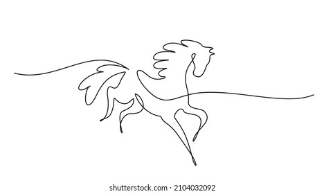 Galloping horse. Continuous one line drawing. Horse logo. Black and white vector illustration. Concept for logo, card, banner, poster, flyer