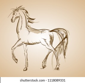 Galloping horse. Hand-drawn illustration