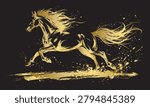 Galloping horse ink illustration vector Golden file