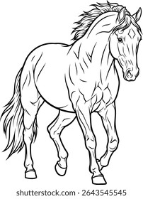 Ilustração de Arte de Linha de Cavalo Galopante