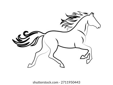 Caballo galopante en dibujo de línea