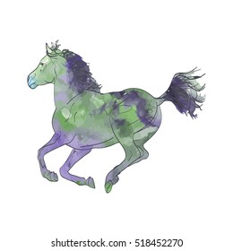 galloping horse on a white background. The spotted stallion zombie, vector illustration