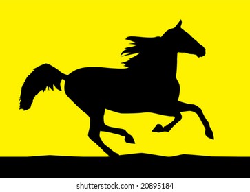 Galloping horse over sky with wind
