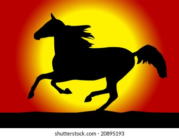 Galloping horse over sky with wind