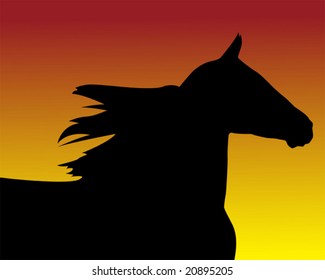 Galloping horse over sky with wind