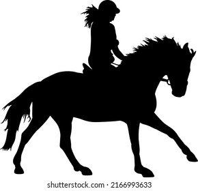 Galloping horse with rider. Hand drawing Silhouette illustrations of 