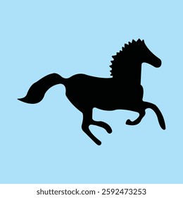 Galloping Horse Silhouette – Running Stallion Illustration on Blue Background