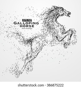 Caballo galopante, partículas, ilustración vectorial.