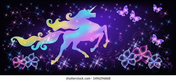 Galloping Iridescent Unicorn Luxurious Winding Mane Stock Vector ...