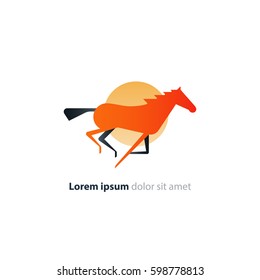 Galloping red horse logo flat design, speed concept vector icon
