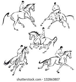 Galloping riders: Based on own sketches and brush-drawings images of riders