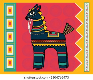 Galloping Splendor: Kalighat Art Displaying Beautiful Horse Masterpieces. Indian traditional folk Kalighat painting art style. Madhubani art, Contemporary Art, Indian Paintings, Wall Paintings, Modern