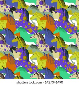 galloping unicorns. Seamless vector pattern with a flock of unicorns. fabulous ornament for children