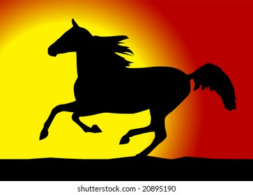 Gallopping horse over sky with wind