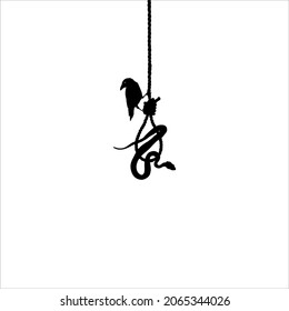 Gallows (Hanging Rope) Crow and Snake Silhouette. Dramatic, Creepy, Horror, Scary, Mystery, or Spooky Illustration. Illustration for Horror Movie or Halloween Poster Element. Vector Illustration