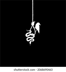 Silhouette de cuerdas y serpientes (cuerdas colgantes). Ilustración dramática, espeluznante, horrorosa, temerosa, misteriosa o espeluznante. Ilustración para película de terror o elemento de afiche de Halloween. Ilustración vectorial