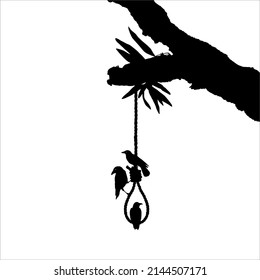 Gallows (Hanging Rope) on the Tree and Crow. Dramatic, Creepy, Horror, Scary, Mystery, or Spooky Illustration. Illustration for Horror Movie or Halloween Poster Element. Vector Illustration 