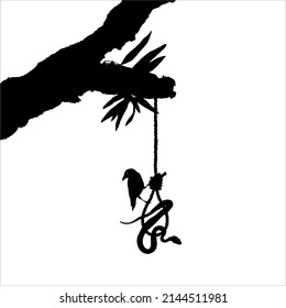 Gallows (Hanging Rope) on the Tree and Crow and Snake. Dramatic, Creepy, Horror, Scary, Mystery, or Spooky Illustration. Illustration for Horror Movie or Halloween Poster Element. Vector Illustration