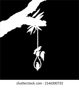 Galgen (Hanging Rope) auf dem Baum und Crow. Dramatische, grauenhafte, Horror-, Gruselige-, Mysterium- oder Spookie-Illustration. Illustration für Horrorfilm oder Halloween Poster Element. Vektorgrafik