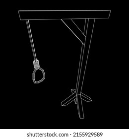 Gallows with Hanging rope. Place of execution in the Middle Ages. Wireframe low poly mesh vector illustration