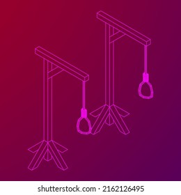 Gallows with Hanging rope. Place of execution in the Middle Ages. Wireframe low poly mesh vector illustration