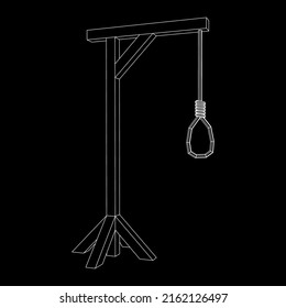 Gallows with Hanging rope. Place of execution in the Middle Ages. Wireframe low poly mesh vector illustration