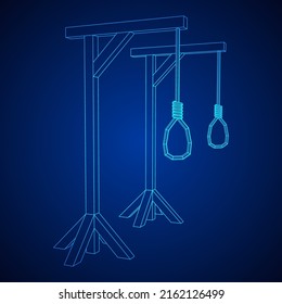 Gallows with Hanging rope. Place of execution in the Middle Ages. Wireframe low poly mesh vector illustration