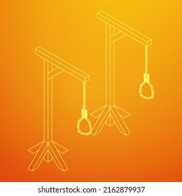 Gallows with Hanging rope. Place of execution in the Middle Ages. Wireframe low poly mesh vector illustration