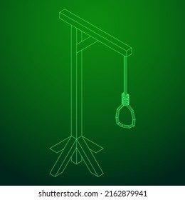 Golpear con cuerda colgante. Lugar de ejecución en la Edad Media. Ilustración vectorial de malla baja de malla de alambre