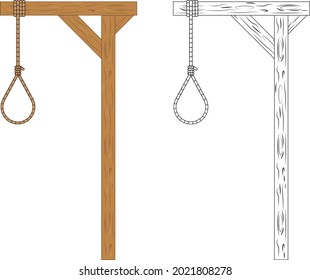 Gallows. Illustration For History Lessons. Place Of Execution In The Middle Ages. Flat Design.