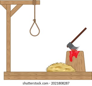 Gallows. Illustration For History Lessons. Place Of Execution In The Middle Ages. Flat Design.