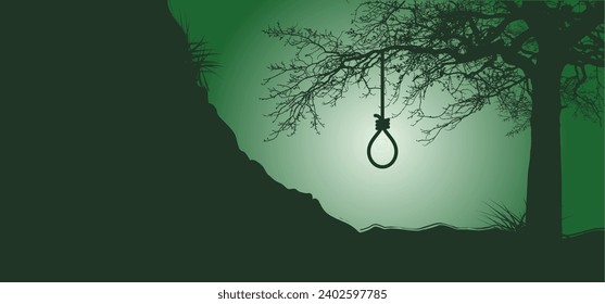 Golpear con soga de cuerda. Patrón de línea. Bucle. Espaldas colgando cuerda de la soga y nudo atado. Rope nudo en la nariz. El nudo de Hangman. Halloween, ícono muerto. el concepto de suicidio de terapia de apoyo y depresión.