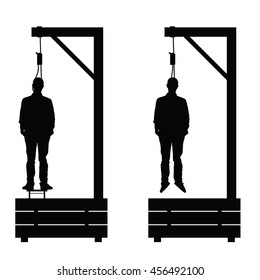 Gallows Set In Black Color With Man On It Illustration On White
