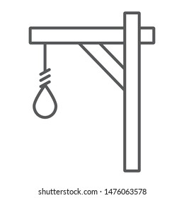Gallows thin line icon, hang and knot, rope sign, vector graphics, a linear pattern on a white background, eps 10.