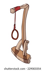 Gallows with a Wooden Stand, Vector Illustration on a White Background. 