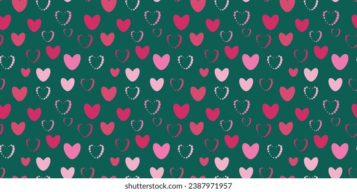 Galore hearts Seamless vector Pattern Symbolizing Enduring Love Perfect Various Heartfelt Eternal Connection Wrapping paper Textile Fabric typography 14 february Isolated green background Baby Child