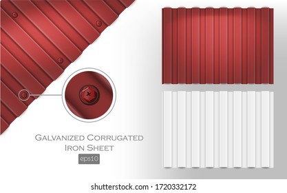 galvanized corrugated iron sheet eps 10 red and white color. Roof metal tiles slab for covering or fencing material