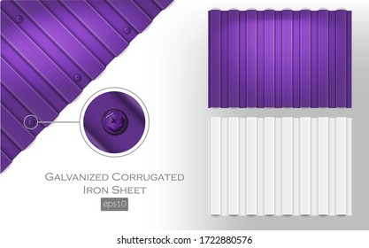 galvanized corrugated iron sheet eps 10 purple and white color. Roof metal tiles slab for covering or fencing material