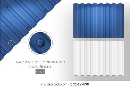 galvanized corrugated iron sheet eps 10 blue and white color. Roof metal tiles slab for covering or fencing material