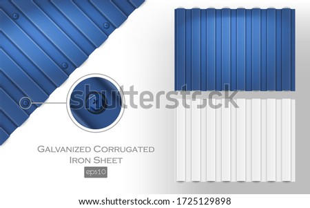 galvanized corrugated iron sheet eps 10 blue and white color. Roof metal tiles slab for covering or fencing material